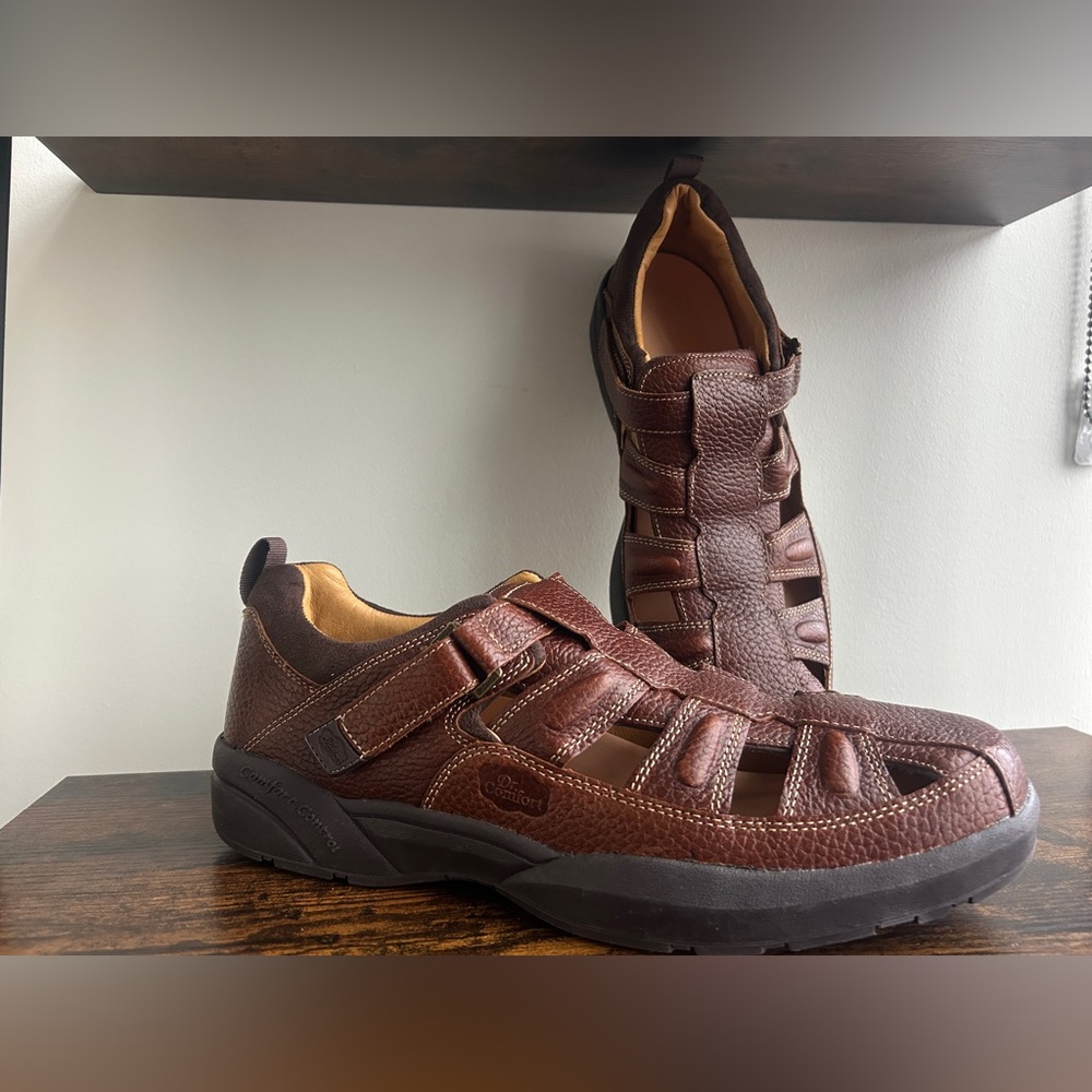 Dr Comfort Fisherman Leather Sandals Brown Size 14